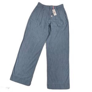 NWT Vineyard Vines Trouser 6 Light Indigo Wide Leg Pleated Cotton Coastal Preppy